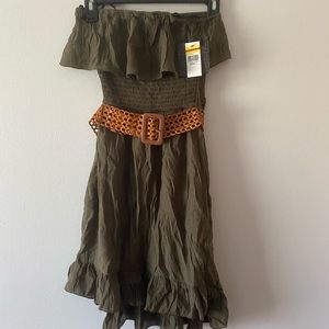 iZ BYER Green Strapless Dress w/ Brown/Tan Dress!